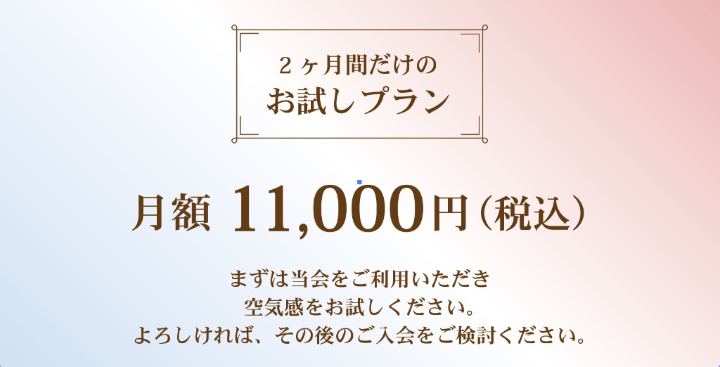 2ヶ月間だけのお試しプラン 月額11,000円（税込）